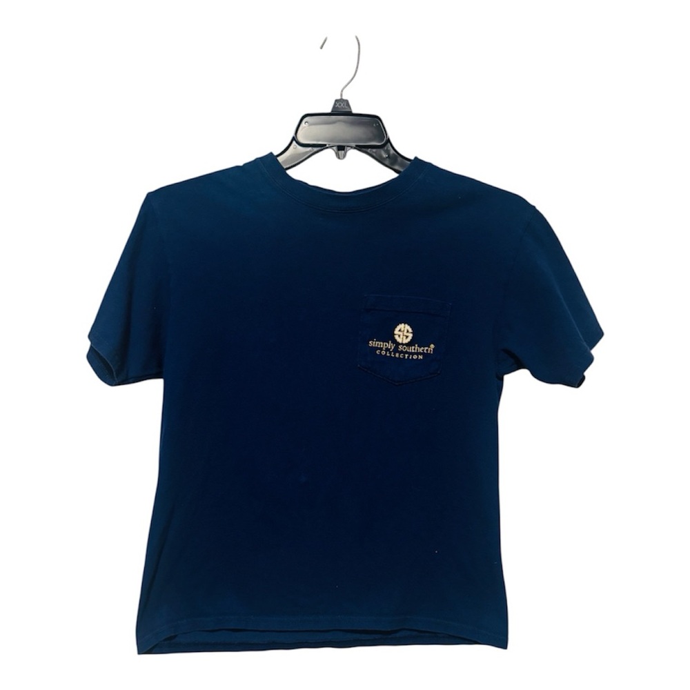 🛍️ Simply Southern Navy Tee with Pink Owl and Gold Foil- Girls YLarge
